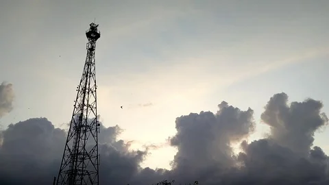 Tower &amp; Cloudy Sunset Stock Footage 127110264