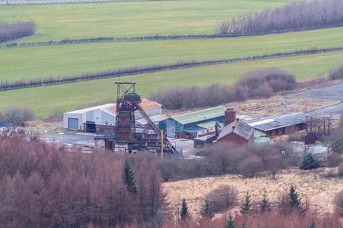 Tower Colliery disused deep coal mine South Wales, landscape, zoom. Stock Photos