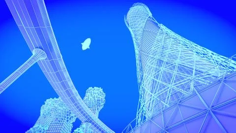 Tower. concept future city skyline. Futuristic business vision concept. 3d Stock Illustration