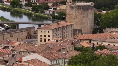Tower of Constance medieval ramparts of Aigues-Mortes Gard southern France Stock Footage 345287459