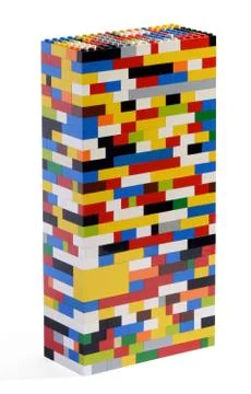 Tower constructed of colorful bricks Stock Photos