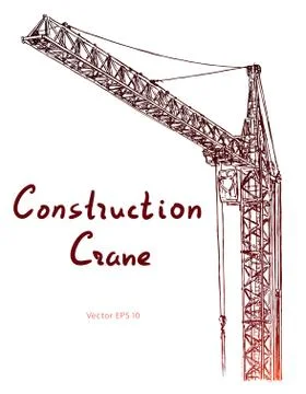 Tower construction crane. Hand drawn vector on white Stock Illustration
