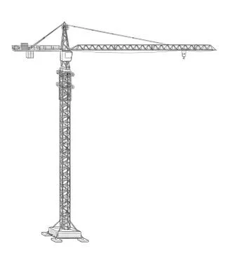 Tower construction crane. Vector line art on white Stock Illustration