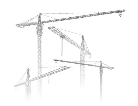 Tower construction crane. Vector line art on white Stock Illustration