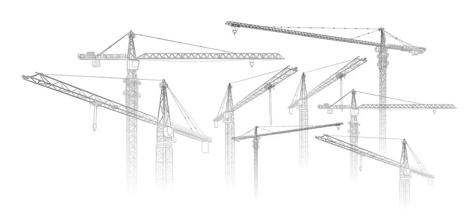 Tower construction crane. Vector line art on white Stock Illustration