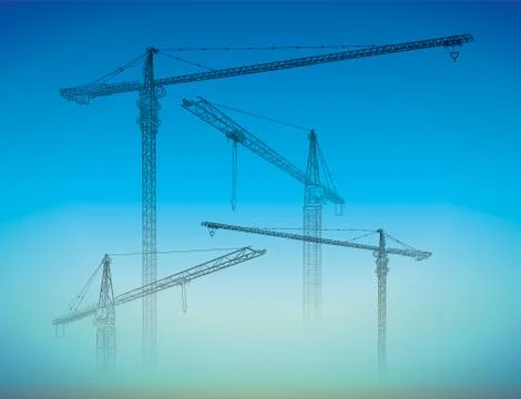 Tower construction crane. Vector line art on white Stock Illustration