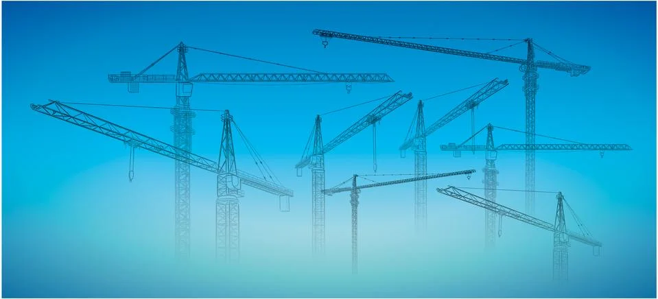 Tower construction crane. Vector line art on white Stock Illustration
