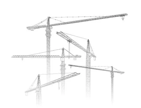 Tower construction crane. Vector line art on white Stock Illustration