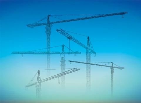 Tower construction crane. Vector line art on white Stock Illustration