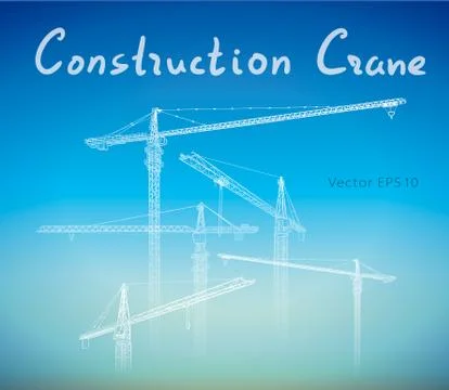 Tower construction crane. Vector line art on white Stock Illustration