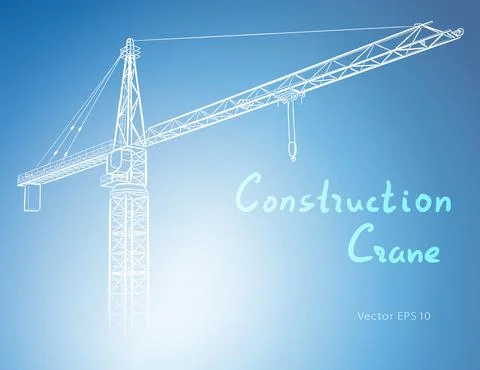 Tower construction crane. Vector line art on white Stock Illustration