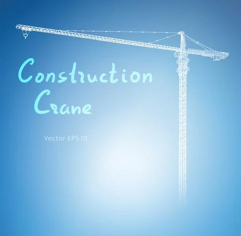 Tower construction crane. Vector line art on white Stock Illustration