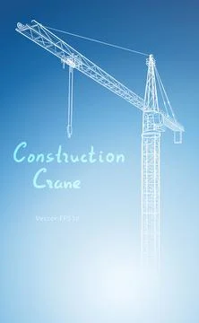 Tower construction crane. Vector line art on white Stock Illustration