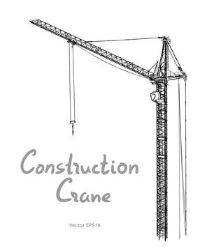 Tower construction cranes Hand drawn vector on white Stock Illustration