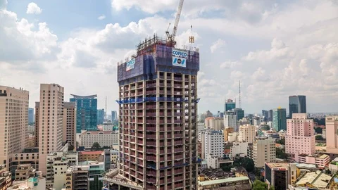 Tower construction site in Ho Chi Minh City downtown, Vietnam time lapse Vídeo Stock 116862504
