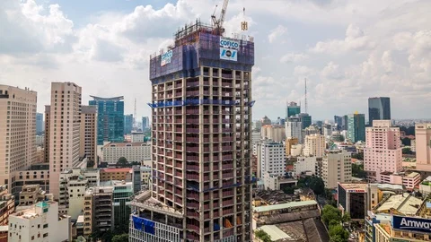 Tower construction site in Ho Chi Minh City downtown, Vietnam time lapse Stock Footage 116862631