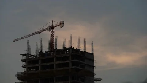 Tower construction timelapse sunset and night Stock Footage 213065484