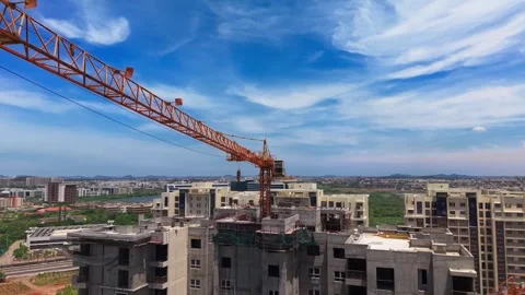 Tower Crane Above Active High Rise Construction Project Stock Footage 337133554