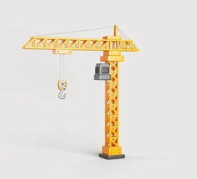 Tower crane with boom, hook and control cabin. Industrial machinery for house Illustrazione stock