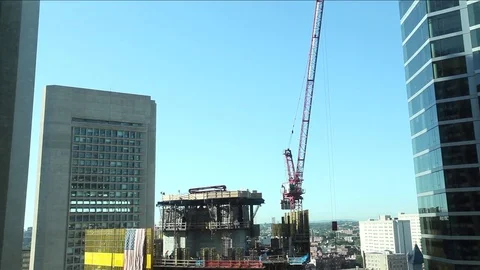 Tower crane in Boston loading rebar Stock-Footage 77299081