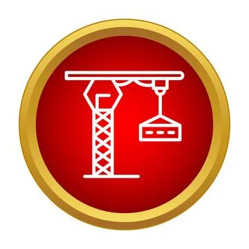 Tower crane construction icon on red circle Stock Illustration