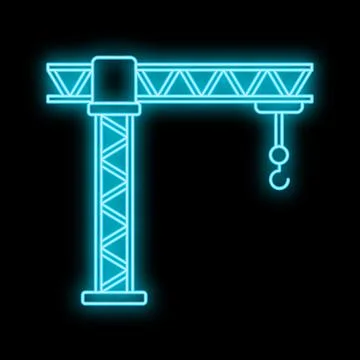 Tower crane construction industry glow neon lines Stock Illustration