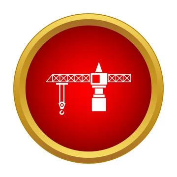 Tower crane construction machinery icon in red circle Stock Illustration
