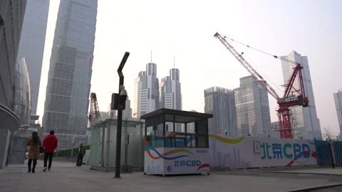 Tower crane at a construction site in Beijing's CBD Stock Footage 234313986