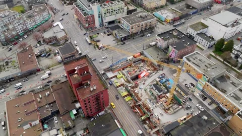 Tower Crane At The Construction Site Of The Millennium Line SkyTrain Extension 스톡 동영상 336983958