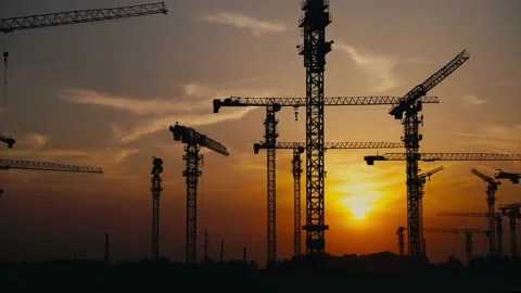 Tower crane Construction Site Progress at sunset Video stock 235541679