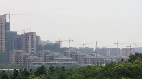 Tower crane of construction site , xi'an,shaanxi, China Stock Footage 39307285