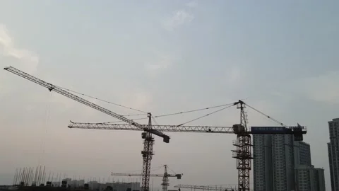 Tower crane construction in urban construction 3 Stock Footage 140084427