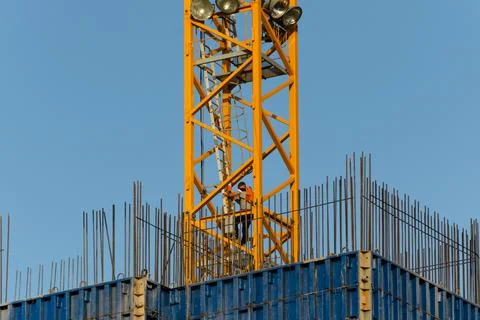 Tower crane crane operator finished work Foto stock