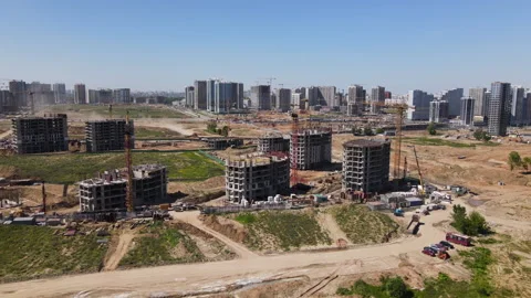 Tower crane during construction of a residential building. Construction site. Stock Footage 156626808