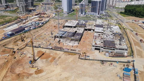 Tower crane during construction of a residential building. Construction site. 스톡 동영상 156630961