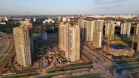Tower crane during construction of a residential building. Construction site. Stock-Footage 156633655