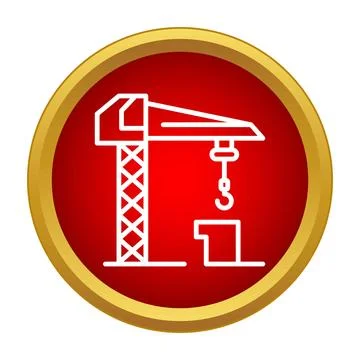 Tower crane icon lifting block in red circle Stock Illustration