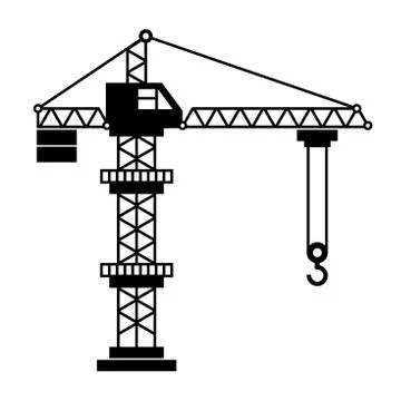 Tower Crane Icon in White Background. Vector Stock Illustration