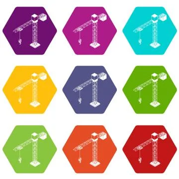 Tower crane icons set 9 vector 스톡 일러스트