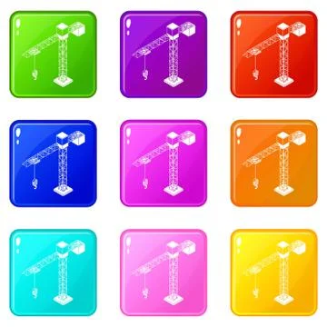 Tower crane icons set 9 color collection 스톡 일러스트