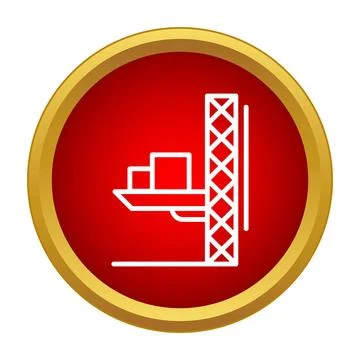 Tower crane lifting cargo boxes icon in red circle Stock Illustration