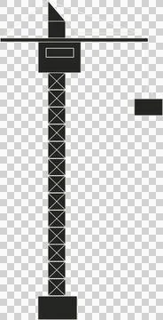 Tower crane is lifting load, showing flat design jib and hook on transparent bg, Stock Illustration