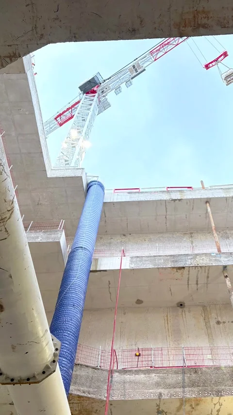 Tower Crane Lifting Material Above Paris Metro Station Vertical View Stock Footage 322179766