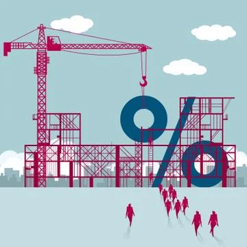 Tower crane lifting percentage symbol. Building site. Ilustración de archivo