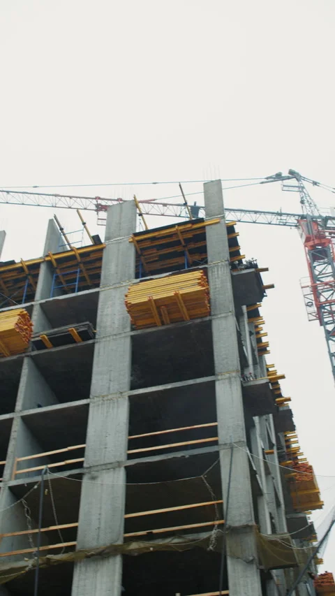 Tower Crane at Multi-Story Construction Site Stock Footage 301528590