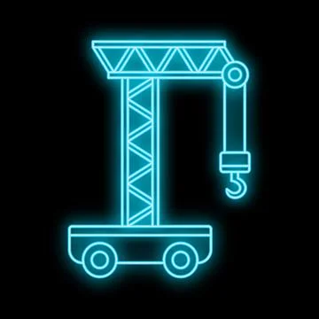 Tower crane neon glow developing construction industry Stock Illustration