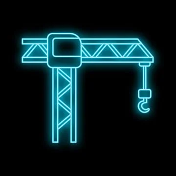 Tower crane neon glow line art construction Stock Illustration