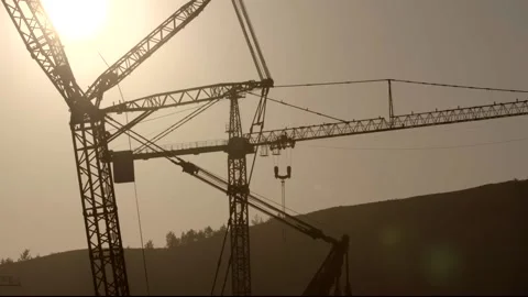 Tower crane sunset Stock Footage 162418657