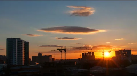 Tower crane timelapse day and sunset Stock Footage 52339034