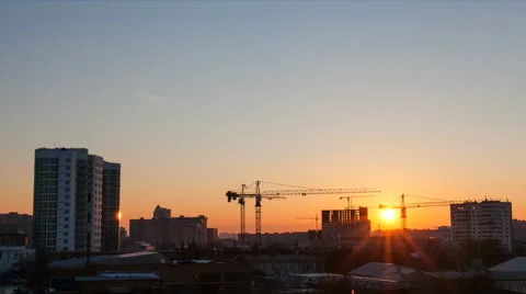 Tower crane timelapse sunset Stock Footage 52338904
